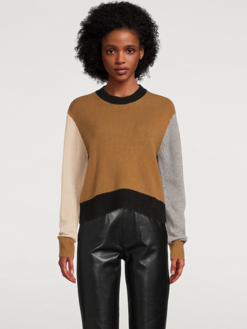 FRAME Vicuna Multi Colorblock 100% Cashmere Knit Crew Neck Sweater, Size XS